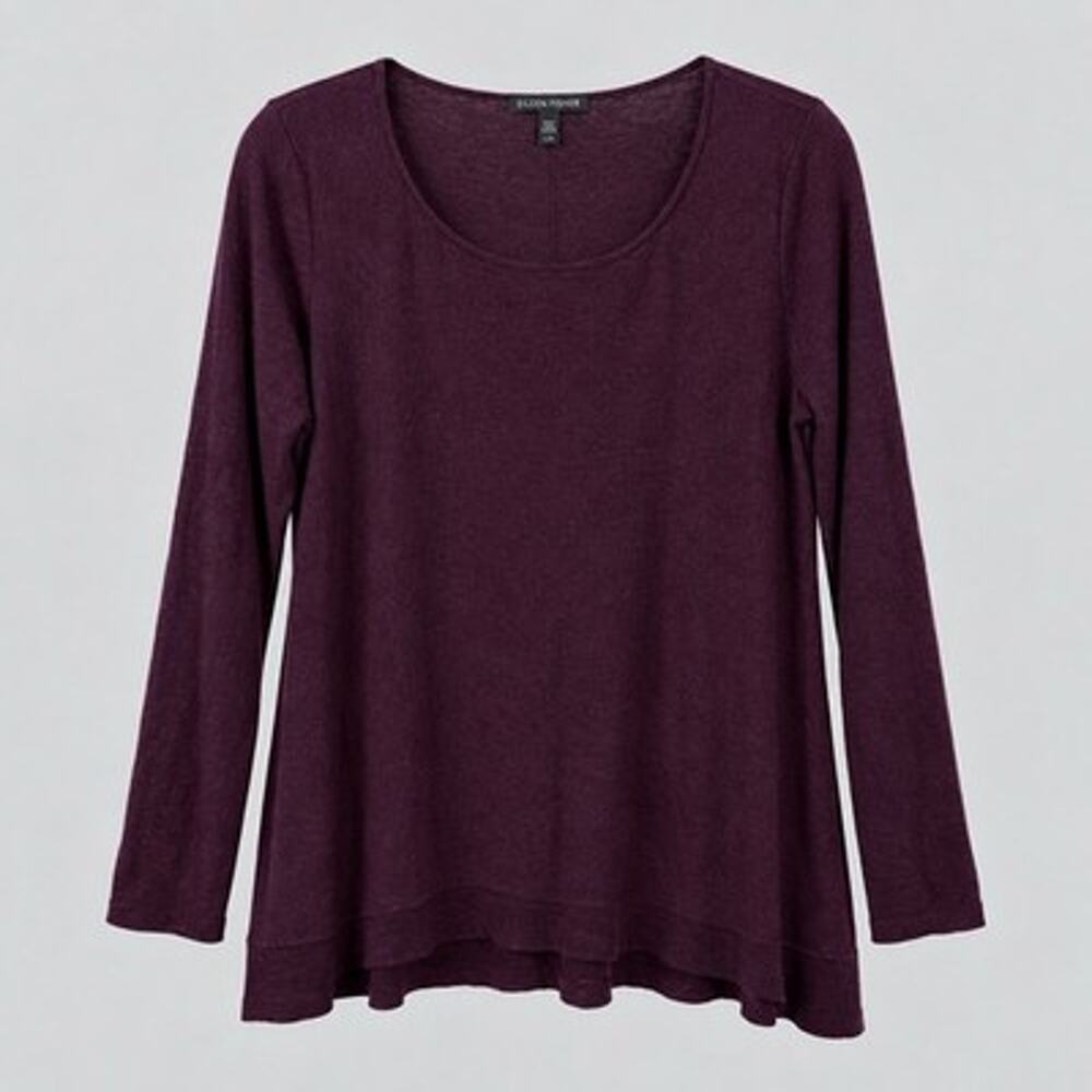 Eileen Fisher Sweater Tunic Lightweight Medium Purple Merino Alpaca Blend Knit